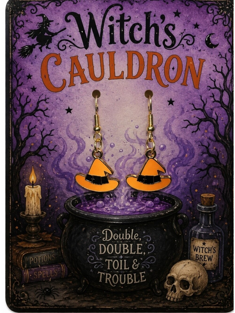 Festive Halloween Wicked Witch Hat Hypoallergenic Earrings